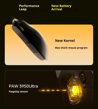 Mouse gaming wireless ATK X1 V2 Ultimate 2.0 Paw3950 Ultra, 54g, ușor, 750ips, latență redusă 0.163ms, 650ips, accesoriu nou, cadou