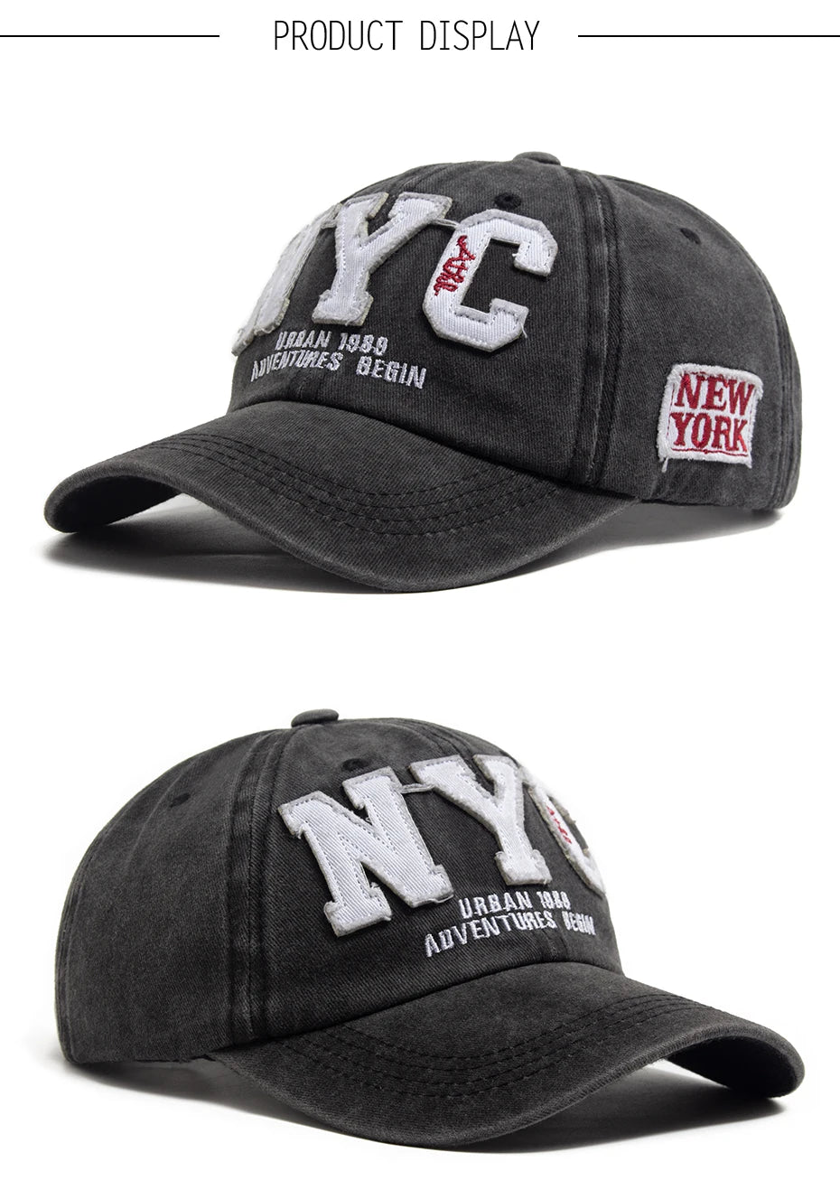 New Vintage Big Letter NYC Baseball Cap Men Cotton Washed Spring Autumn Visor Soft Snapback Fashion Hat For Women