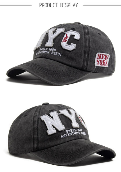 New Vintage Big Letter NYC Baseball Cap Men Cotton Washed Spring Autumn Visor Soft Snapback Fashion Hat For Women