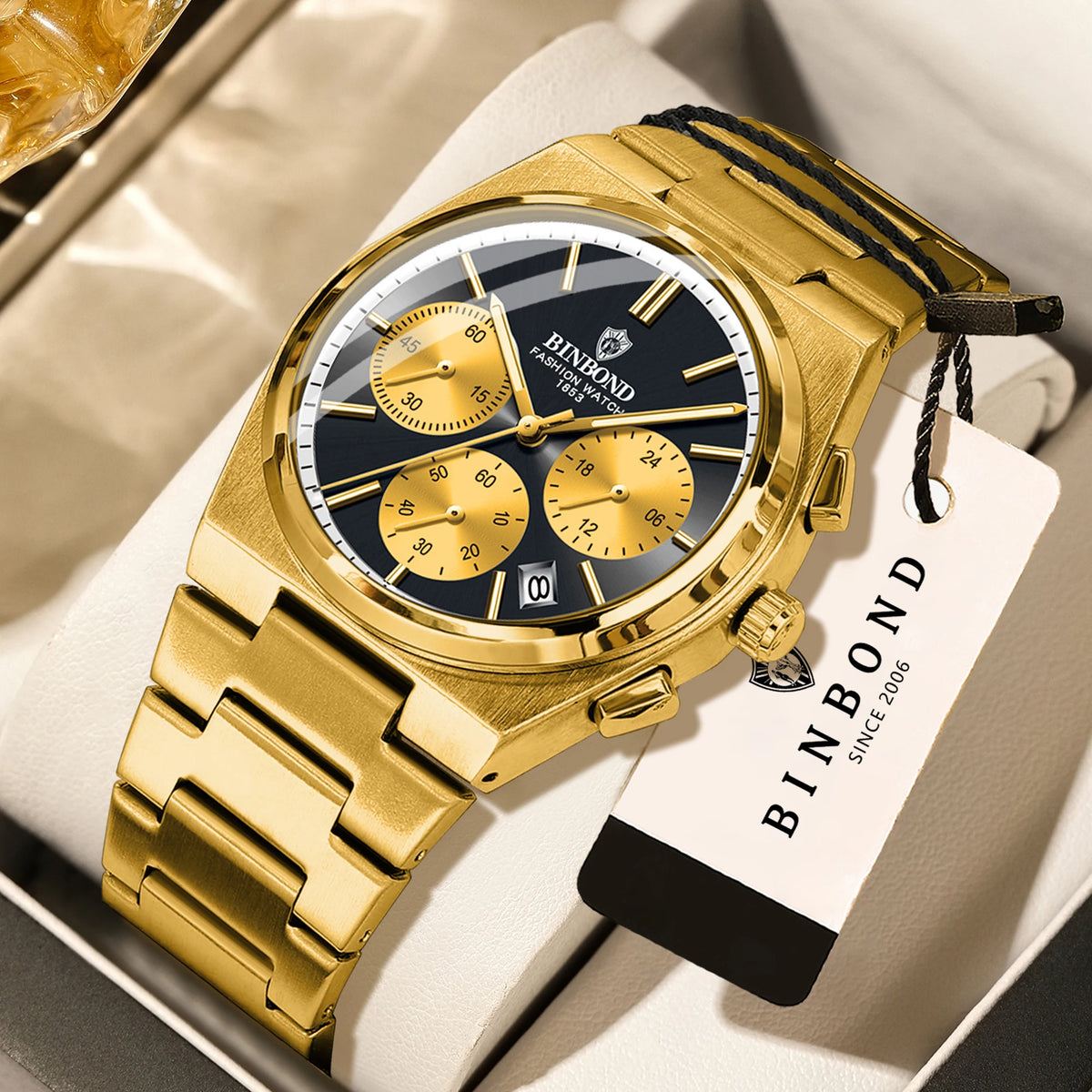 BINBOND – Präzise, robuste Quarz-Herrenuhr mit automatischem Datumsanzeige-Chronographen, Leuchtzeiger, wasserdicht, luxuriöse Freizeit-Herrenuhr Reloj