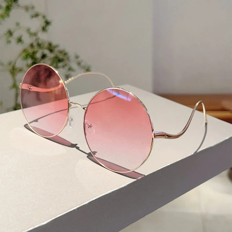 KAMMPT Oversized Round Sunglasses Women 2024 New Fashion Vintage Gradient Shades Retro Trendy Luxury Stylish Design Sun Glasses