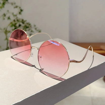 KAMMPT Oversized Round Sunglasses Women 2024 New Fashion Vintage Gradient Shades Retro Trendy Luxury Stylish Design Sun Glasses