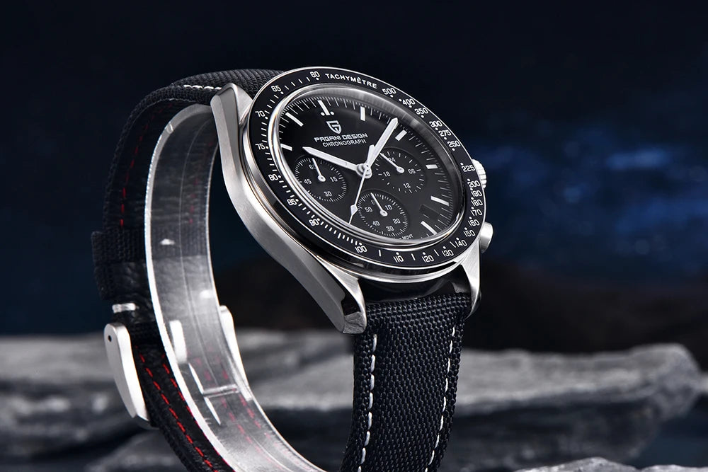 montre PAGANI DESIGN Moon – Chronographe à quartz de luxe pour homme, style sportif, verre saphir avec traitement antireflet, affichage luminescent