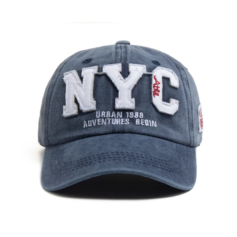 New Vintage Big Letter NYC Baseball Cap Men Cotton Washed Spring Autumn Visor Soft Snapback Fashion Hat For Women