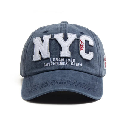 New Vintage Big Letter NYC Baseball Cap Men Cotton Washed Spring Autumn Visor Soft Snapback Fashion Hat For Women