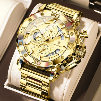Luxusní pánské hodinky POEDAGAR, s luminiscenčními ručičkami, vodotěsné, chronograf, datum, nerezová ocel, quartz, Reloj