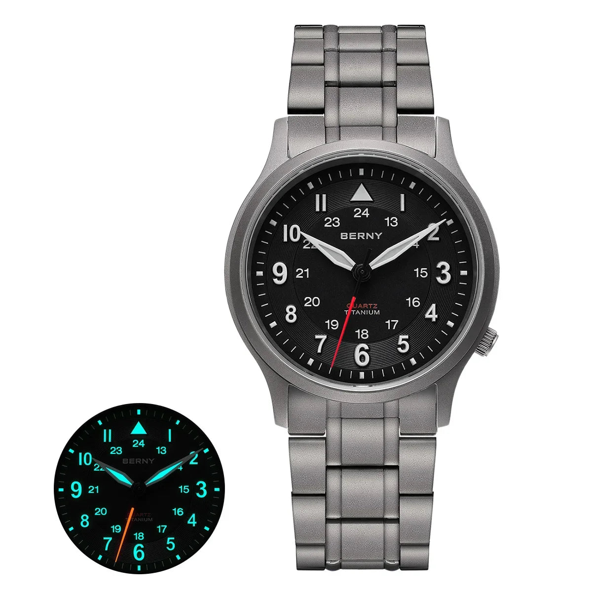 BERNY Titanium Watches for Men Classic Men's Field Watch Easy Read Outdoor Quartz Wristwatch Super Luminous Sapphire 5ATM