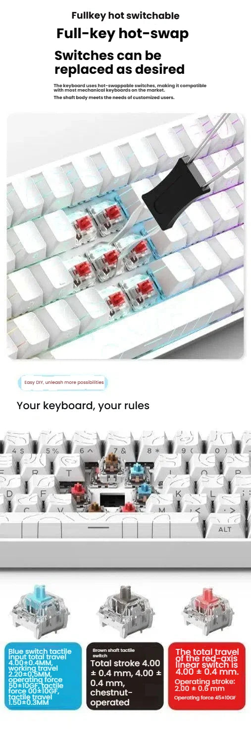 Teclado mecánico portátil con cable K61, Phantom RGB colorido, respuesta de nivel gaming, diseño ergonómico, apto para gaming y oficina
