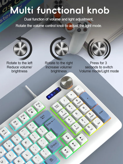 93-Key Minimalist Wired Gaming Keyboard Mixed Color Lighting With Multifunction Knob Mechanical Feeling Keyboard For PC Gamers