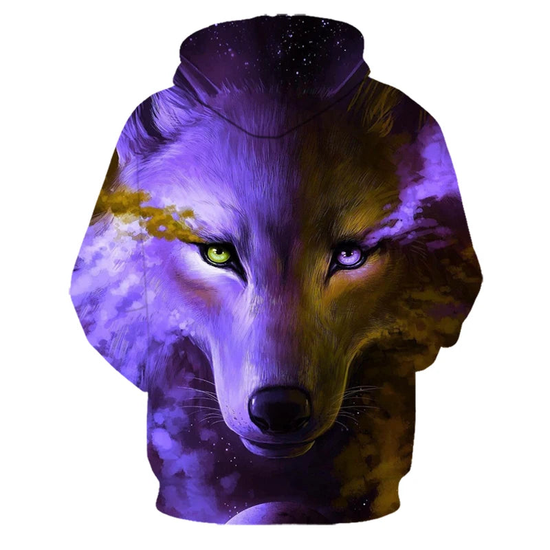 Bluzy z kapturem z nadrukiem 3D wilka, dla mężczyzn i kobiet, modne, casualowe, oversize, pulower w stylu hip-hop Harajuku, streetwearowe hoodie
