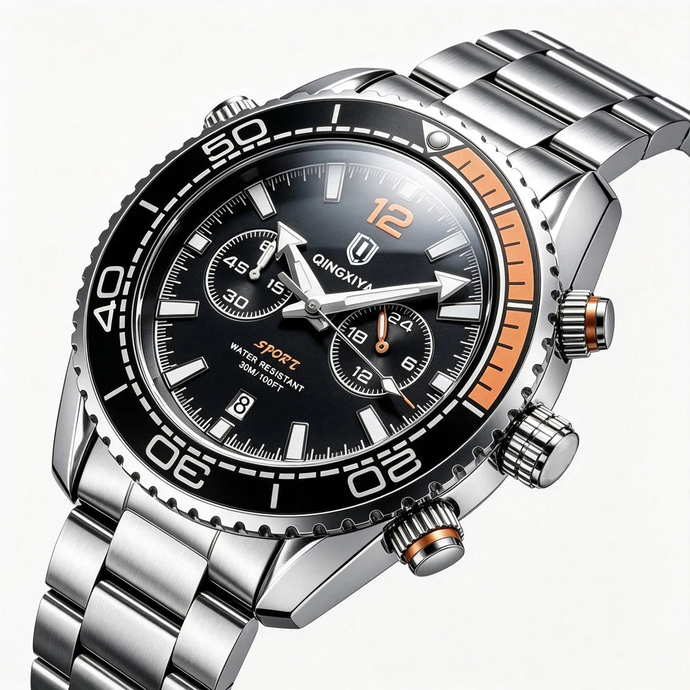 Reloj de pulsera de lujo para hombre de la marca QINGXIYA, cronógrafo deportivo resistente al agua con fecha luminosa, reloj de cuarzo informal para hombre