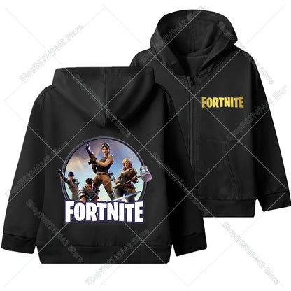 Juego de moda: sudaderas con capucha y cremallera de Fortnite. Chaqueta con capucha para niños. Sudadera fina de otoño. Ropa de manga larga para niño. Abrigo con capucha informal.