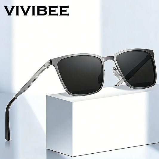 Men’s Retro Rectangular Polarized Sunglasses VIVIBEE, Matte Black UV400 Eyewear, Women Stylish Outdoor Driving Glasses