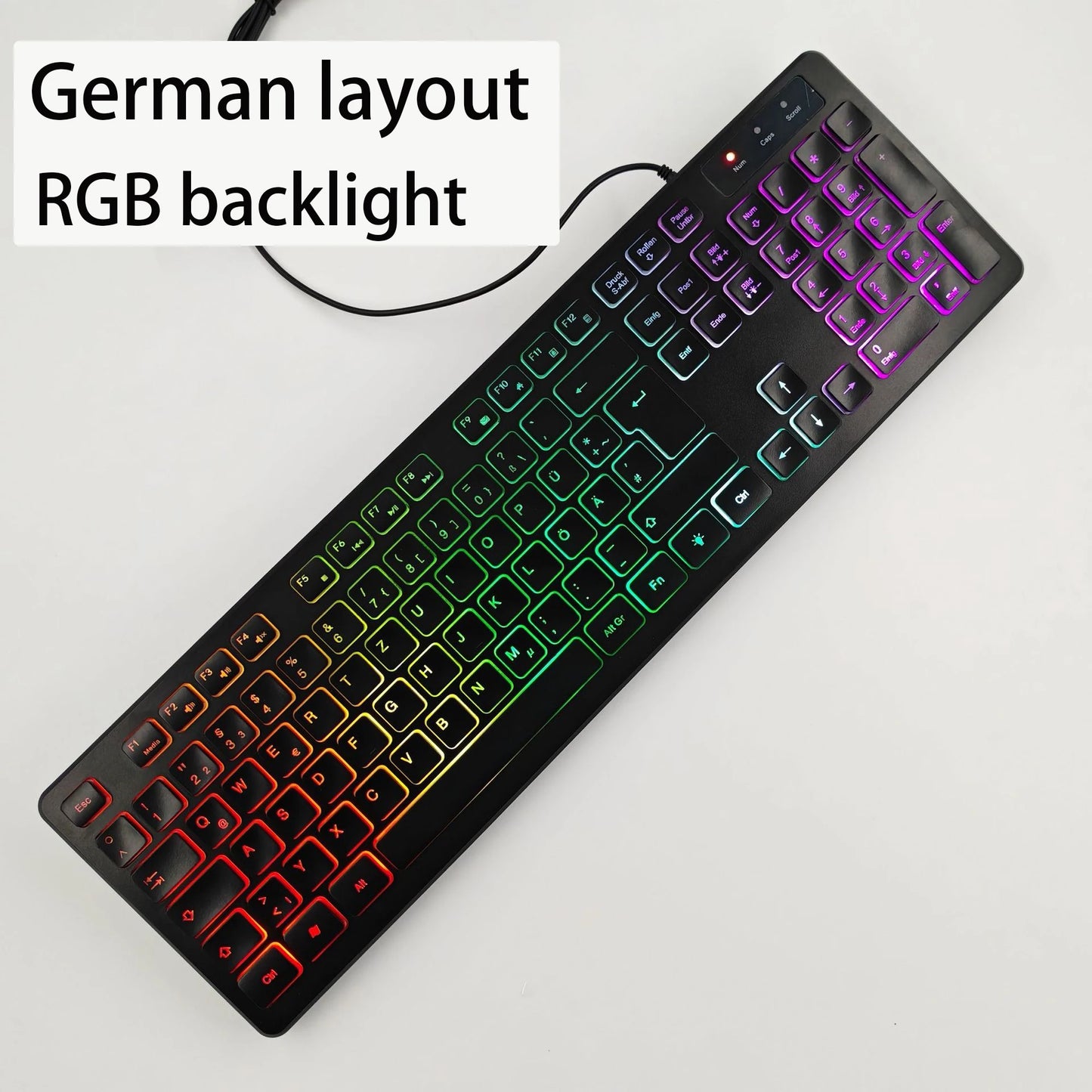 Teclado gaming de secretária com fios e retroiluminado, layout de teclado espanhol/francês (AZERTY)/russo/árabe/alemão, para computador de secretária e escritório