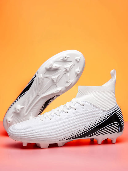 Chaussures de football pour adultes débutants AG FG, tige extensible en PU, coussin en TPU, crampons longs antidérapants, durables, pour entraînement sur gazon, niveau d'entrée