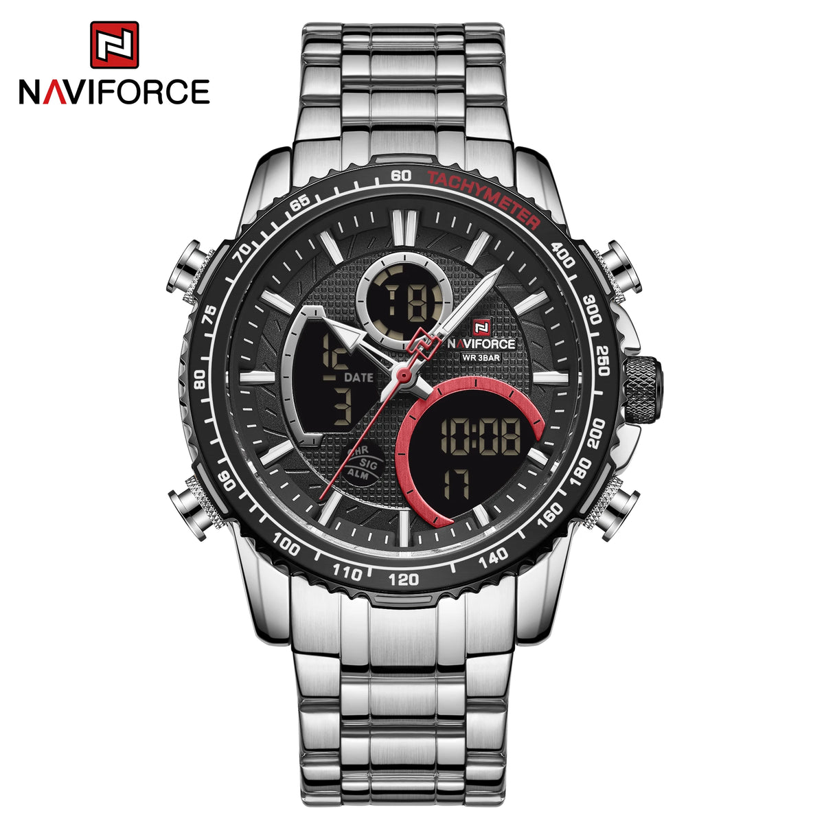 Pánské sportovní hodinky NAVIFORCE – originální luxusní náramkové hodinky z nerezové oceli, vodotěsný vojenský model s dvojitým displejem