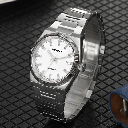 Montre automatique pour homme BERNY, dorée, verre saphir, aiguilles luminescentes, 100 % originale, équipée d'un mouvement PT5000, revêtement antireflet, modèle de luxe avec lunette interchangeable, étanche 5 ATM.