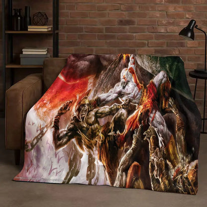 3D Kratos God of War Games Cartoon Gamer Flannel Blanket,Ultra Soft Warm Plush Throw for Home Bedroom Bed Sofa Cover Picnic Kids
