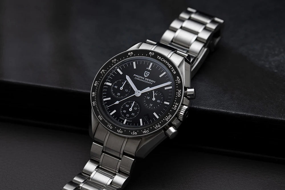 montre PAGANI DESIGN Moon – Chronographe à quartz de luxe pour homme, style sportif, verre saphir avec traitement antireflet, affichage luminescent