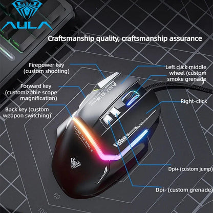 Akční nabídka AULA S12 Pro drátová herní myš 12800 DPI s RGB podsvícením, 8 programovatelnými tlačítky a ergonomickým designem pro PC a notebooky