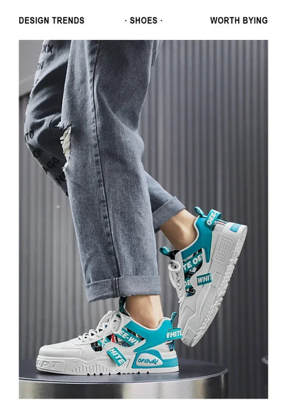 Scarpe da skateboard da uomo, sneakers estive, in pelle, casual, alla moda, per attività all'aperto, corsa, sport, escursionismo, tennis, con zeppa, di marca, di lusso