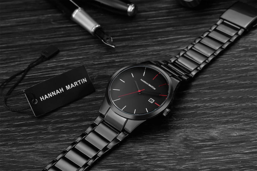 Pánské hodinky Hannah Martin, pouzdro z nerezové oceli, quartzový strojek, ciferník o průměru 41 mm, profesionální styl, s ukazatelem data (imitace)