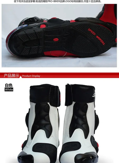 Pro-Biker Premium Motorcycle Racing Shoes for Men & Women - Leather Racing Boots for Speed Biking, Motocross & Off-Road Riding