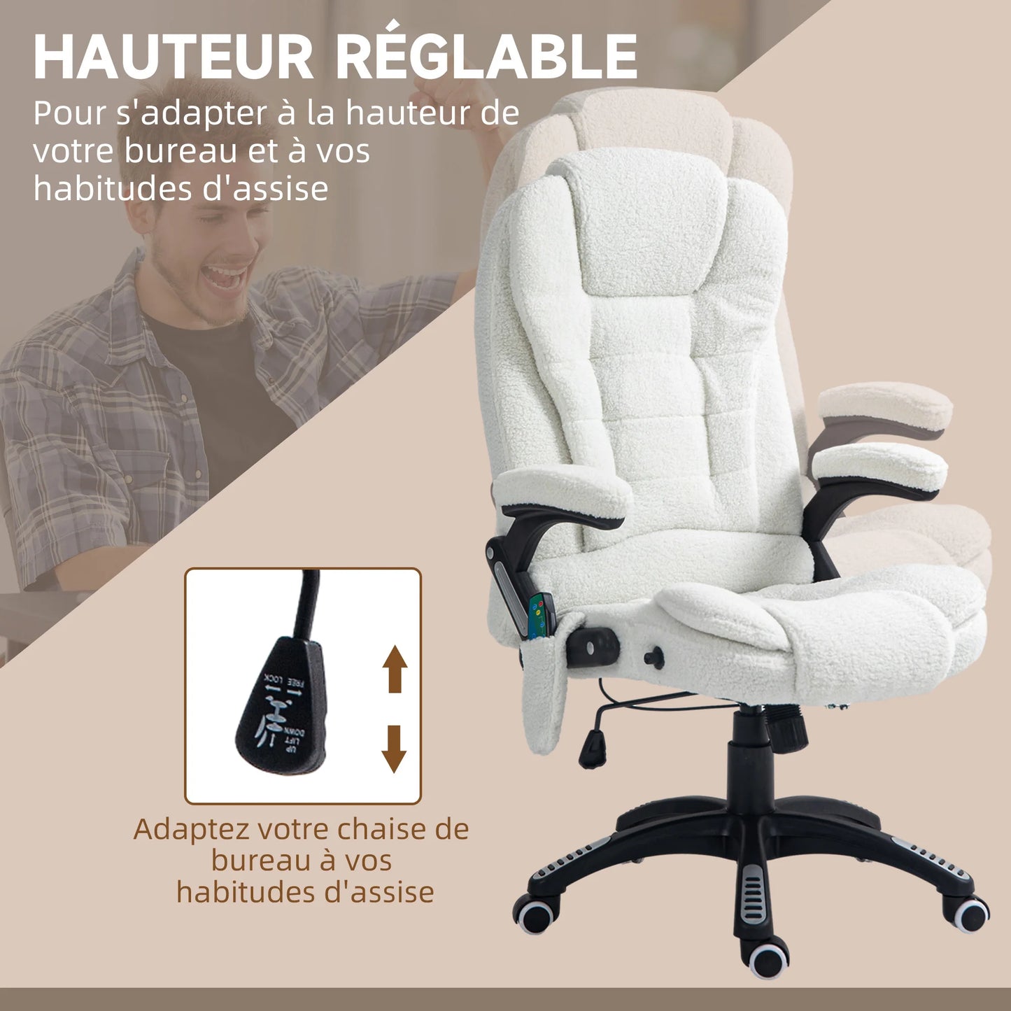 High-Tech Executive Office Chair with& Lumbar Heating,360° Swivel BreathableFabricChair with Remote Control, 120kg Load Capacity