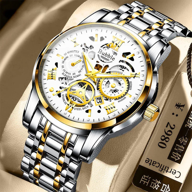 Orologio da uomo UTHAI L93: un modello di tendenza, di alta gamma e versatile, dallo stile «lusso accessibile». Questo orologio al quarzo è dotato di un quadrante traforato con numeri romani ed è impermeabile.