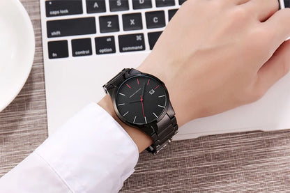 Pánské hodinky Hannah Martin, pouzdro z nerezové oceli, quartzový strojek, ciferník o průměru 41 mm, profesionální styl, s ukazatelem data (imitace)