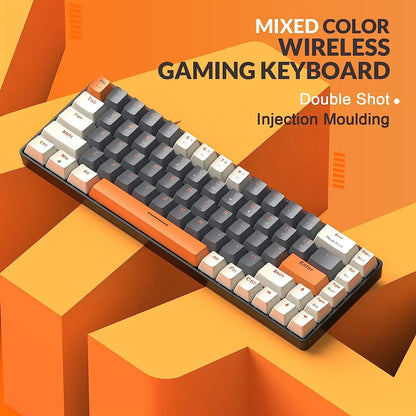 Teclado Mecânico Sem Fios RK68 60%, Bluetooth 5.0/2.4GHz com Recetor 2 em 1 de Modo Duplo, Teclado Gaming de 68 Teclas Hot-Swappable