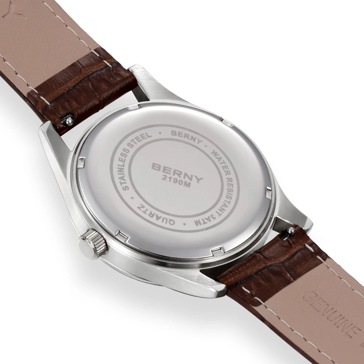 BERNY Watches for Men Moon Phase Quartz Men's Watch Day and Date Calendar Easy Read Vintage-Style Business Dress Wristwatch