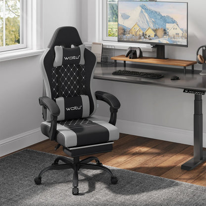Fotel komputerowy obrotowy WOLTU z funkcją masażu, ergonomiczny fotel biurowy z poduszką i podnóżkiem, gamingowy fotel z regulacją wysokości