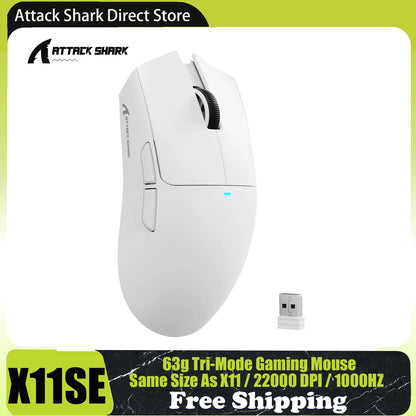 ATTACK SHARK X11SE trådlös gamingmus, tri-mode, 63g superlätt med PAW3311-sensor, 22000 DPI, 300mAh batteri, dubbel drivrutin