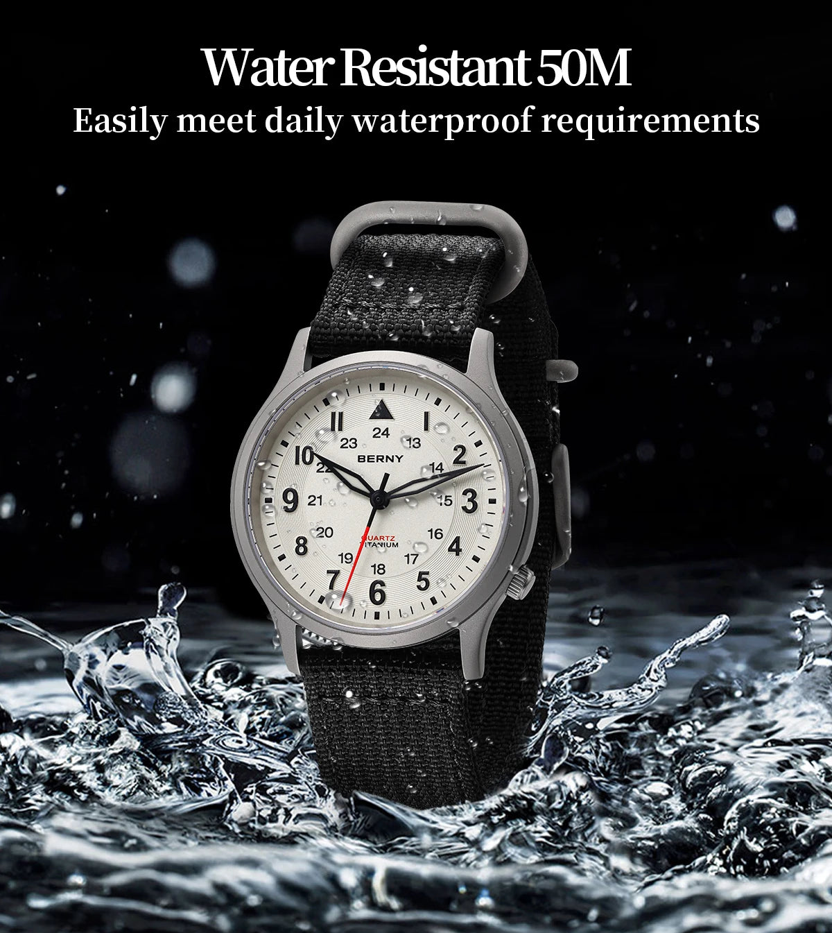 BERNY Titanium Watches for Men Classic Men's Field Watch Easy Read Outdoor Quartz Wristwatch Super Luminous Sapphire 5ATM