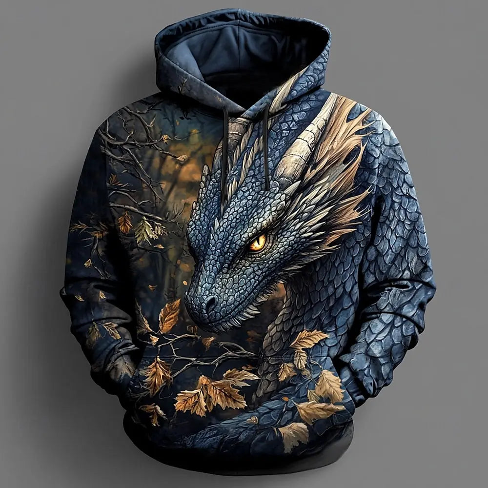Dragon 3D-hoodies og sweatshirts til mænd – moderigtigt, cool hverdags- og festtøj med lange ærmer, rund hals, til fest, ferie, streetwear, efterår og vinter – træningsdragt og frakke