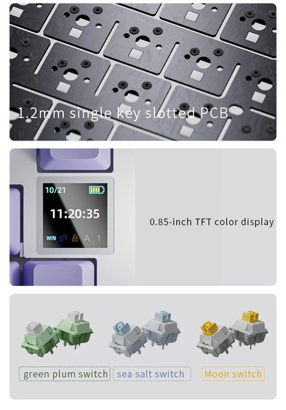 AJAZZ AK820 Tastiera meccanica layout compatto 70%/illuminazione RGB/switch hot-swappable, con connessione cablata, wireless e Bluetooth