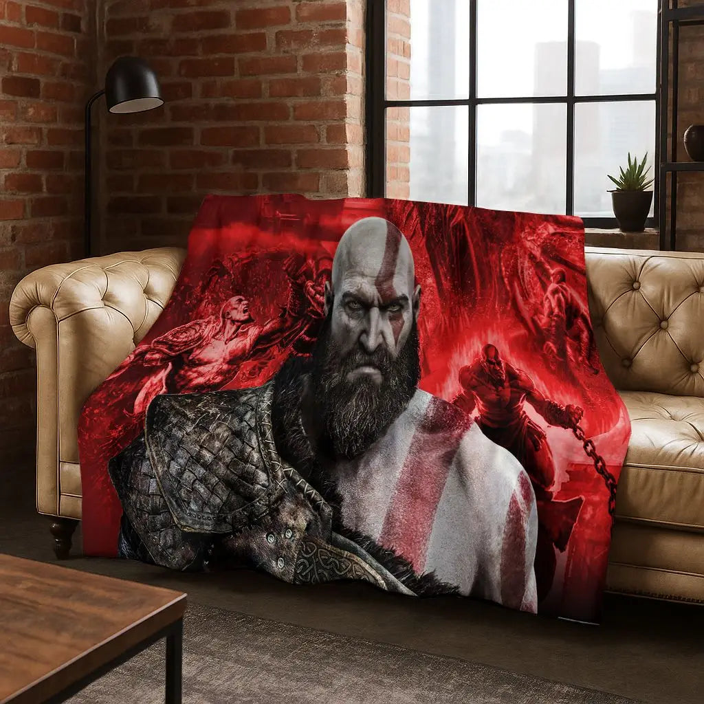 3A Classics God of War Kratos Game Gamer Flannel Blanket,Warm and Cozy Soft Throw Blanket for Home Bedroom Bed Sofa Kid Gift