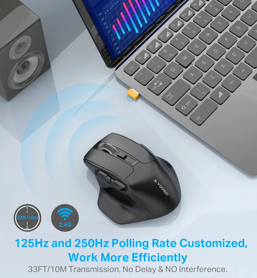 E-YOOSO X-31 Wireless Gaming Mouse for Big Hands, USB 2.4G Ergonomic Gaming Mouse, 4800 DPI Optical Mouse with 5 Buttons for PC & Laptop