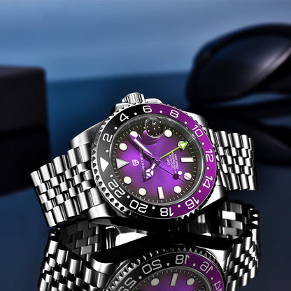 Mechanické pánske hodinky Pagani Design GMT – Luxusný model so zafírovým sklom, puzdrom z nehrdzavejúcej ocele a keramickou lunetou – Automatické pánske hodinky v profesionálnom štýle