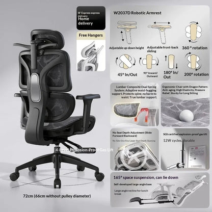 Ergonomisk kontorstol i mesh med justerbar lændestøtte, drejefunktion, tilbagelænende ryglæn, nakkestøtte og hjul – kontorstol til hjemmekontor og gaming-stol