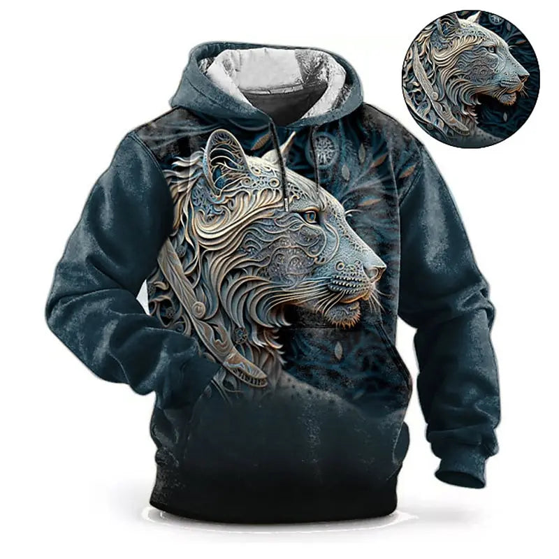 Hoodie med dyremotiv til mænd – ulvemønster – højkvalitets herre-pullover – efterårsmode – street-hoodie – designer – langærmet sportstøj
