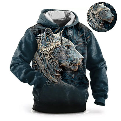 Hoodie med dyremotiv til mænd – ulvemønster – højkvalitets herre-pullover – efterårsmode – street-hoodie – designer – langærmet sportstøj