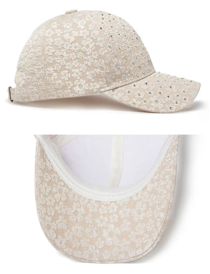 CNTANG Summer Women Rhinestone Baseball Cap Flower Embroidery Hats Female Snapback Fashion Designer Sun Hat Hip Hop Y2k Caps