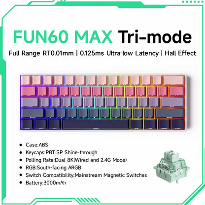 Tastiera meccanica Akko MonsGeek FUN60 con switch magnetici, 60%, tastiera gaming Rapid Trigger 0.01mm, 8K, ARGB, HE/TMR, custom