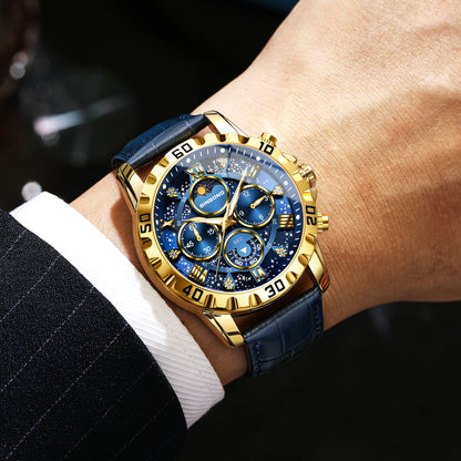 Orologio da polso al quarzo BINBOND, autentico e preciso, da uomo, cronografo di lusso illuminato e impermeabile con cinturino in pelle.