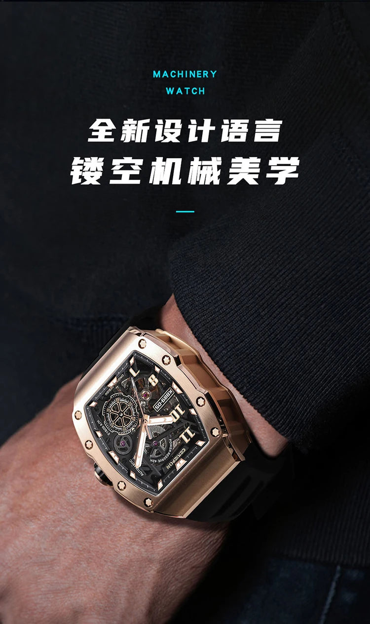 New Fashion Men Mechanical Automatic Wristwatch Pagani Design Richard Similar Hand Silicone Band Sport Watches Relogio Masculino