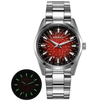 Montre pour homme BERNY – Montre à quartz élégante et classique, étanche à 10 ATM, dotée d'un verre saphir et d'aiguilles luminescentes, idéale pour une tenue habillée ou professionnelle, avec bracelet en cuir.