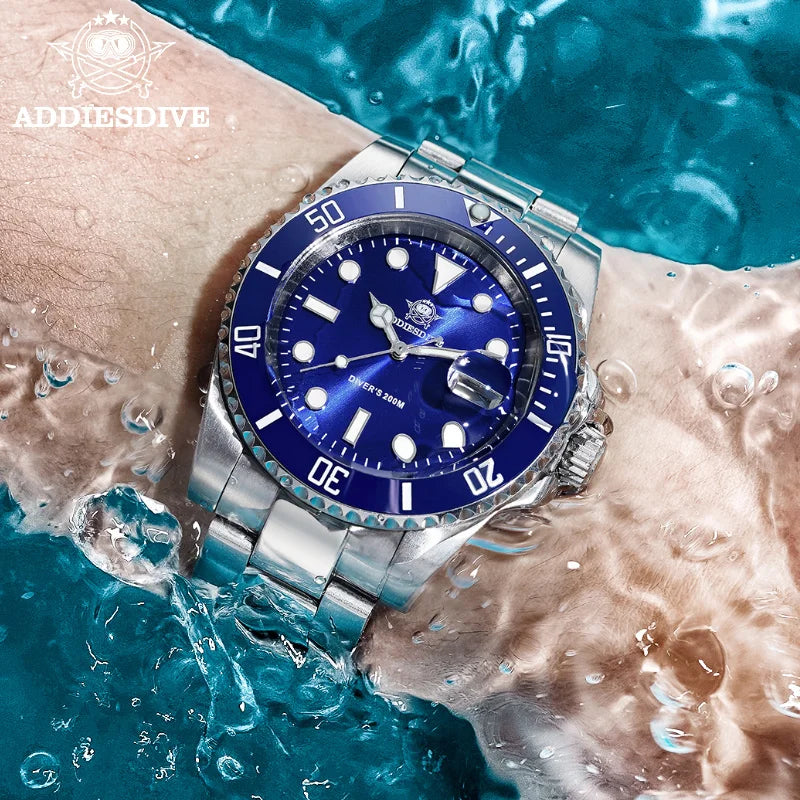ADDIESDIVE Men's Classic Watch with Ceramic Bezel 200m Water Resistant Casual Quartz Watch BGW9 Blue Luminous Gift Watch MY-H3-2
