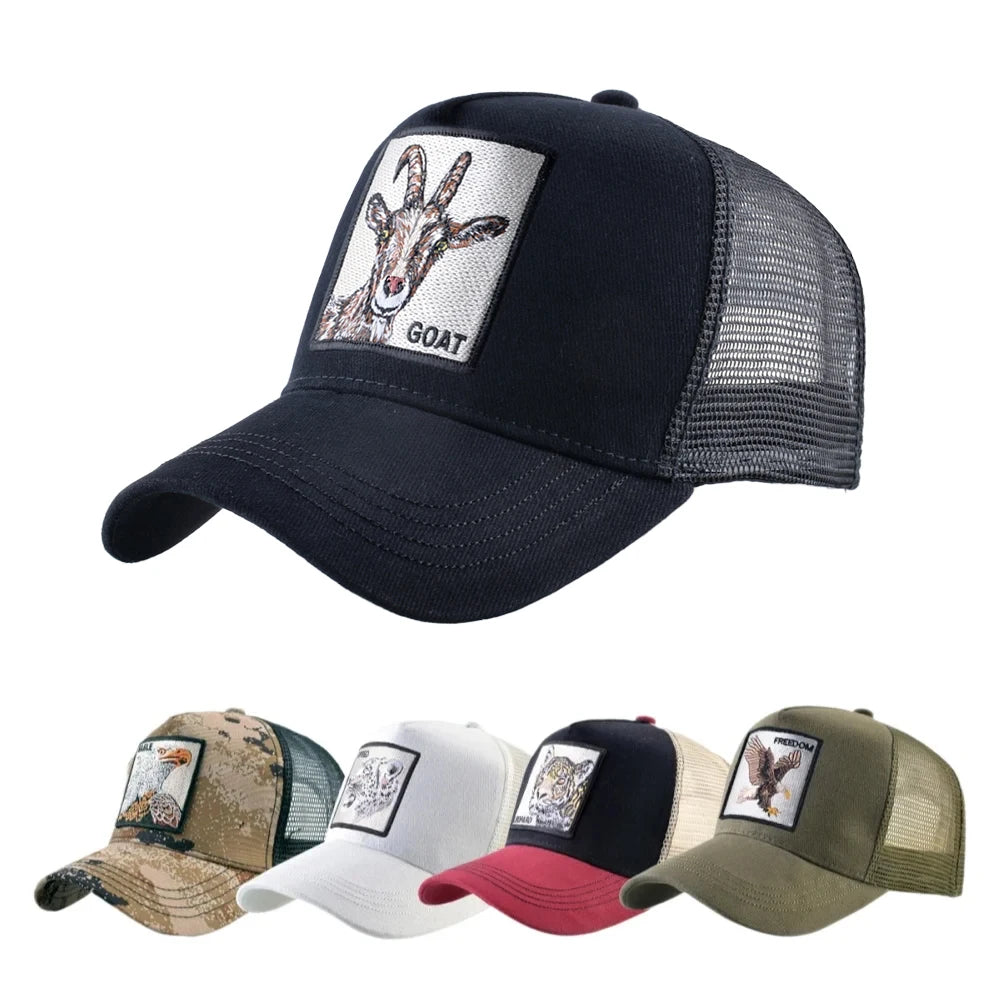 Cappellino trucker fashion con patch ricamata con capra, snapback da baseball quattro stagioni per uomo e donna, cappello con visiera regolabile